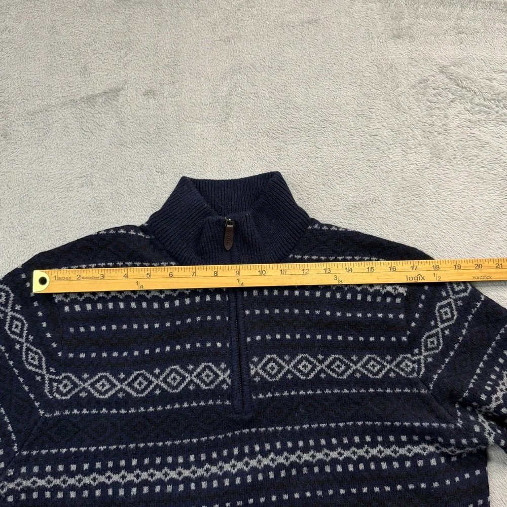 Lincs DC & Co Mens Med. Lambswool Quarter Zip Sweater Navy Blue Fair Isle Knit